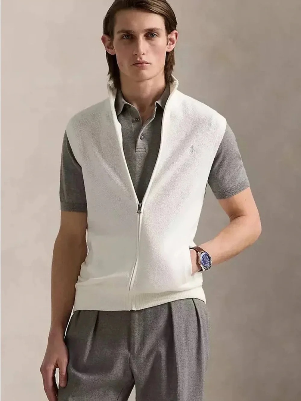 NWT Polo Ralph Lauren Mesh-Knit Cotton Full-Zip Sweater Vest